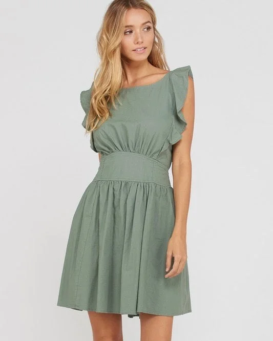 Final Sale - Open Bow Back Cotton Fit and Flare Mini Dress - Olive Comfortable Bodycon Mini Dress Final Sale - Open Bow Back Cotton Fit and Flare Mini Dress - Olive Comfortable Bodycon Mini Dress