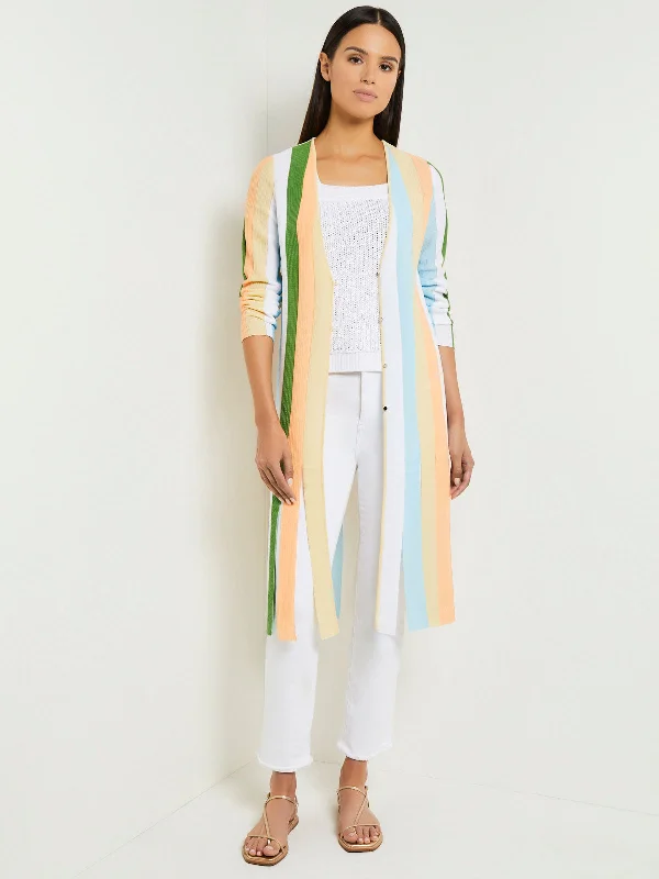 Open Neck Heritage Fit Jacket - Striped Intarsia Knit Fringe Hem Snapped Jacket Toggled Jacket Drawstring Jacket Open Neck Heritage Fit Jacket - Striped Intarsia Knit Fringe Hem Snapped Jacket Toggled Jacket Drawstring Jacket