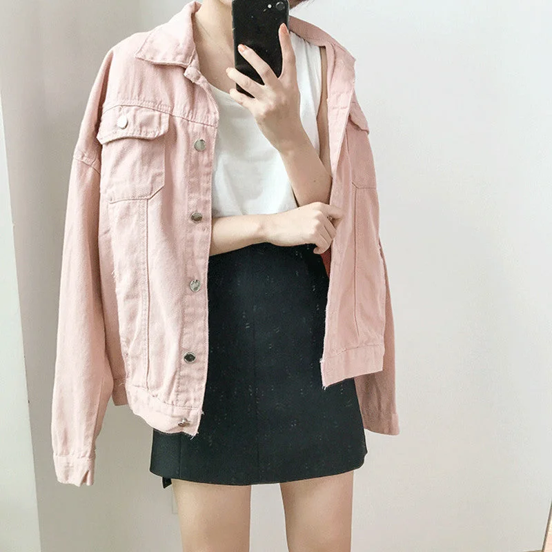 Pastel Denim Jacket YV2343 Front Pockets Side Pockets Patch Pockets