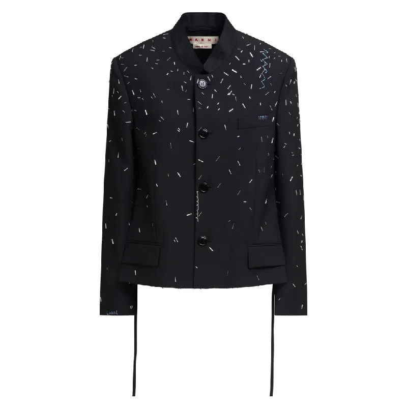 PEARL EMBELLISHED JACKET Front Pockets Side Pockets Patch Pockets
