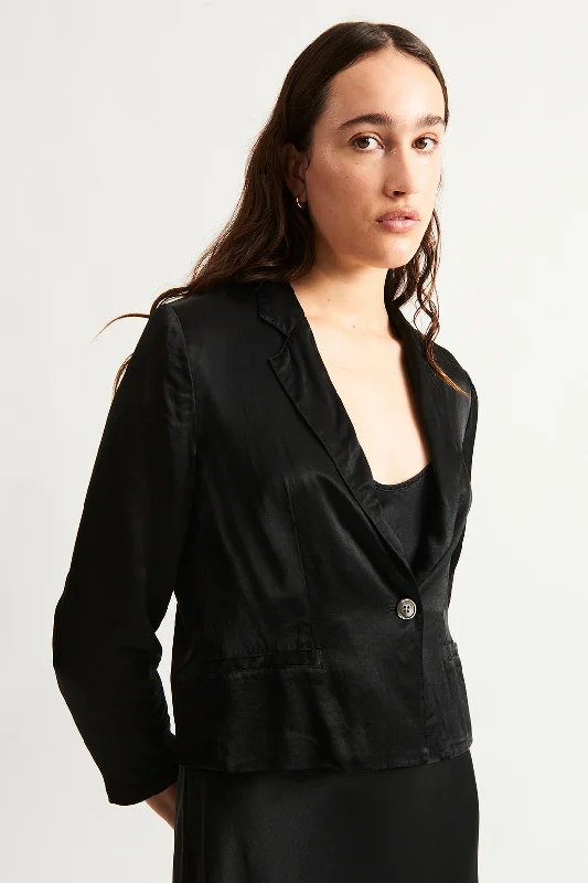 Pebble Satin Black Avalon Jacket Hooded Jacket Caped Jacket Shawl Collar Jacket