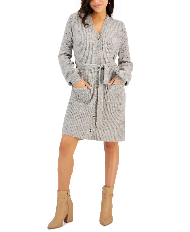 Petite Belted Sweater Mini Dress Elegant Satin Mini Dress