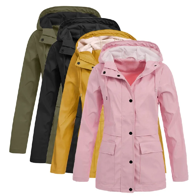 Plus Size Women Waterproof Hooded Jacket 4XL Solid Long Sleeve Button Up Hoody Coat Autumn Winter Casual Jackets Large Size D40 Zip Front Button Front Snap Front Plus Size Women Waterproof Hooded Jacket 4XL Solid Long Sleeve Button Up Hoody Coat Autumn Winter Casual Jackets Large Size D40 Zip Front Button Front Snap Front