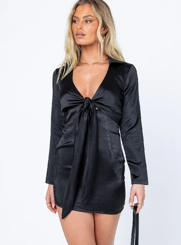 Monty Mini Dress Black Elegant Silk Mini Dress