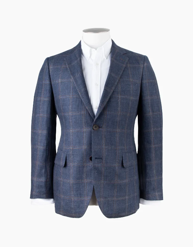 Rembrandt - Hawker Linen Jacket - Navy & Brown Check Stand-Up Collar Roll-Neck Collar Turtle Neck Rembrandt - Hawker Linen Jacket - Navy & Brown Check Stand-Up Collar Roll-Neck Collar Turtle Neck