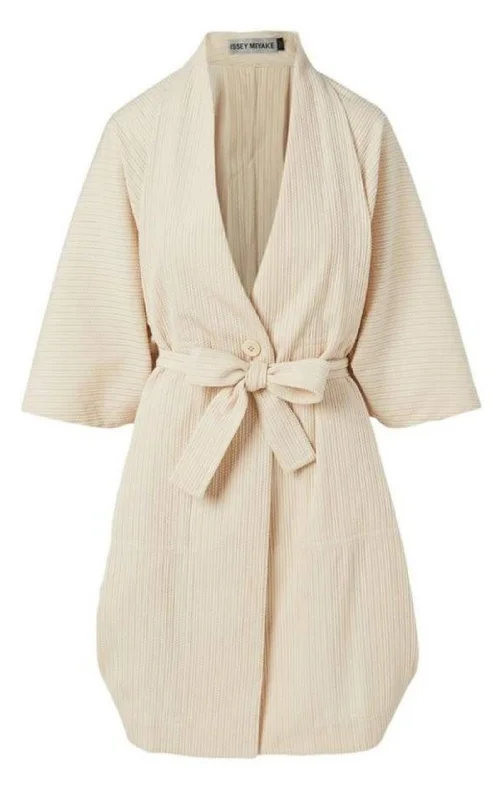 Sashiko Wrap Cotton Blend Jacket Front Pockets Side Pockets Patch Pockets