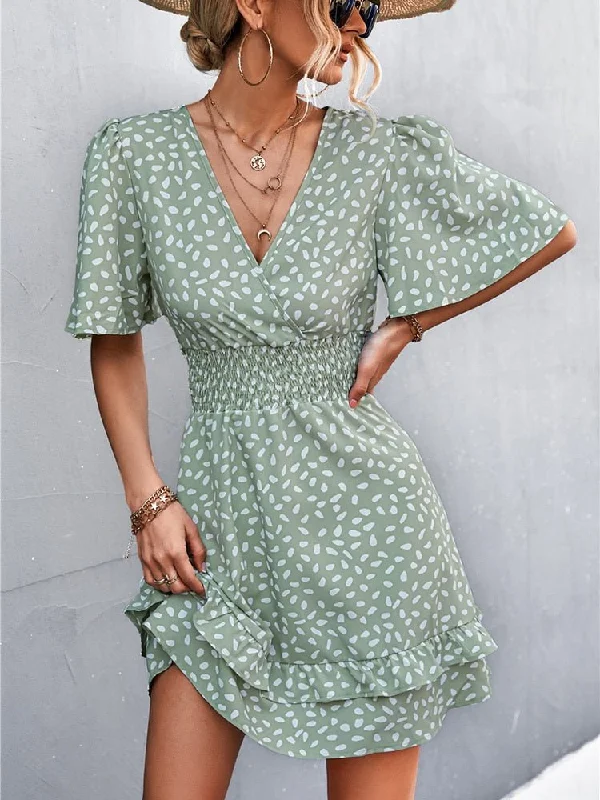 WENKOUBAN Wonderful Poly-Lycra Blend Butterfly Sleeve Mini Dress Stylish Sweetheart Mini Dress