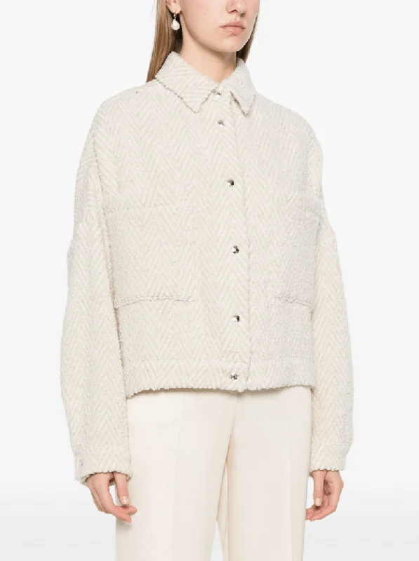 Sezra jacket in white/beige Front Pockets Side Pockets Patch Pockets