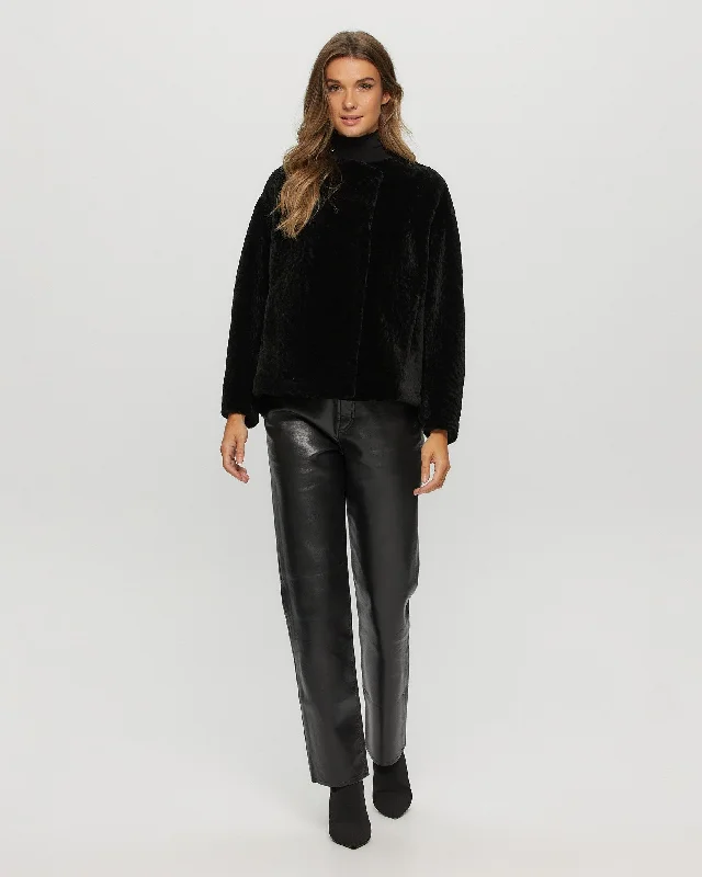 Textured Shearling Lamb Jacket Cardigan Sweater Pullover