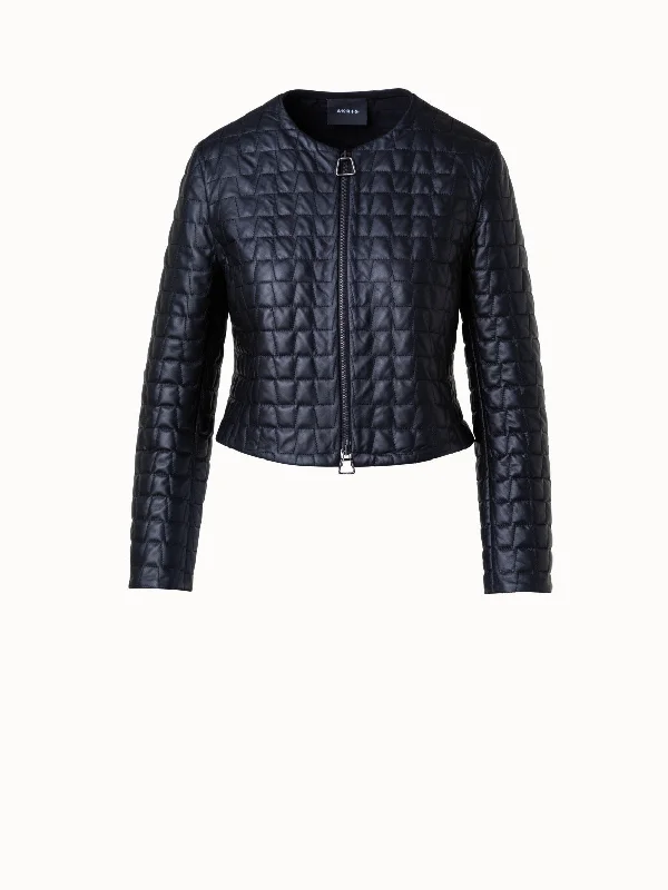 Short Quilted Leather Jacket Collared Jacket Crew Neck Jacket Turtle Neck Jacket