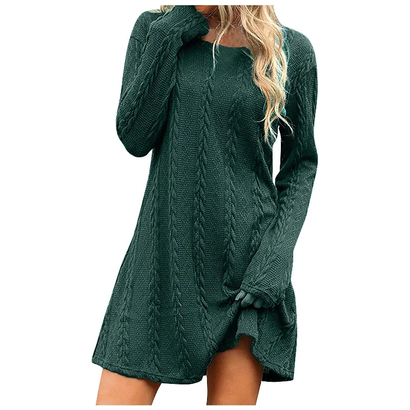 Slim Ribbed Knitted Bodycon Mini Dress Cozy Wraparound Mini Dress