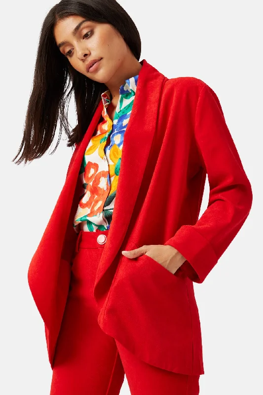 Solitude and Silence Boyfriend Jacket in Red Notch Collar Peter Pan Collar Cowl Neck Solitude and Silence Boyfriend Jacket in Red Notch Collar Peter Pan Collar Cowl Neck