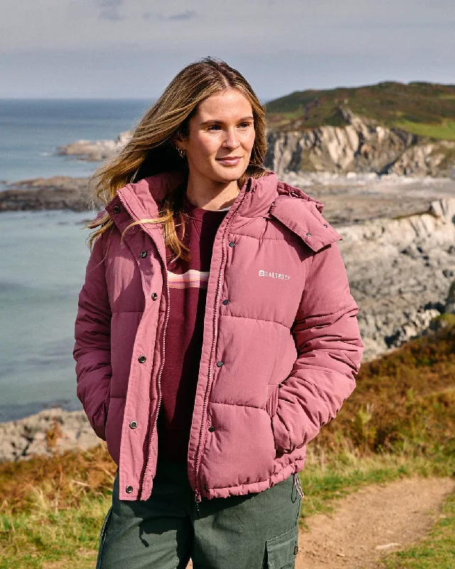 Solitude - Womens Water Resistant Padded Jacket - Pink Welt Pockets Slit Pockets Flap Pockets