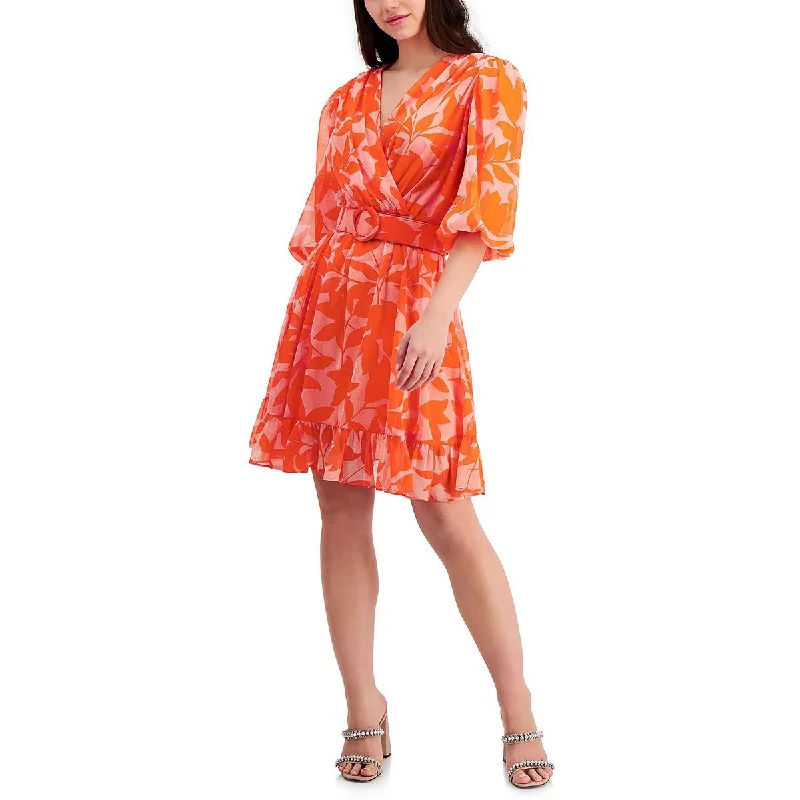 Taylor Womens Petites Chiffon Short Mini Dress Trendy Denim Mini Dress