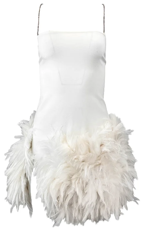 The Attico Fujiko Feather Embellished Mini Dress in White Fashionable Lace Mini Dress