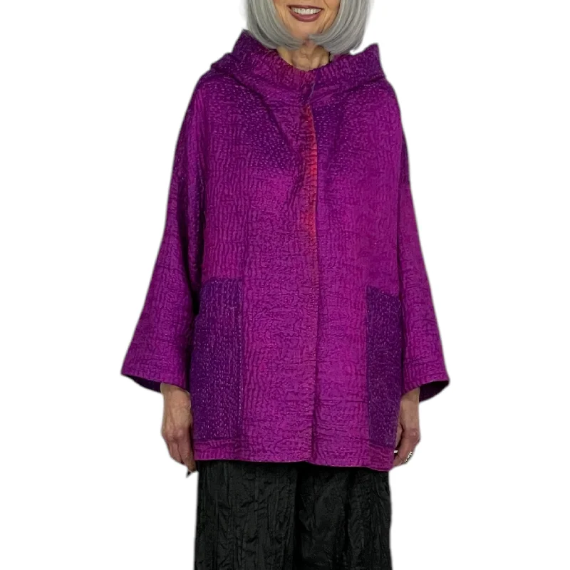 JACQUARD HOODIE PONCHO JACKET Satin Jacket Silk Jacket Chiffon Jacket