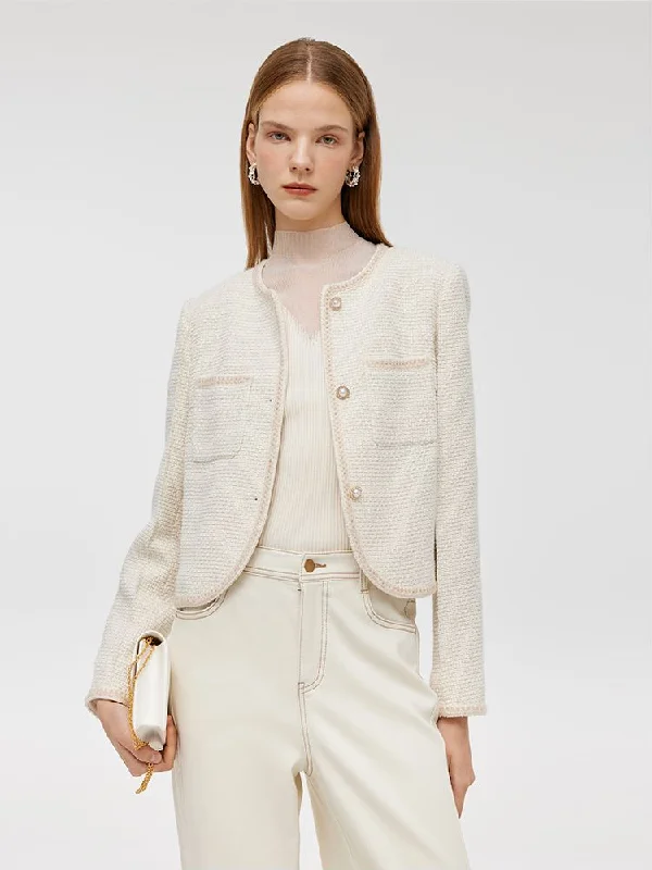 Tweed Boxy Women Crop Jacket Zippered Jacket Buttoned Jacket Snapped Jacket