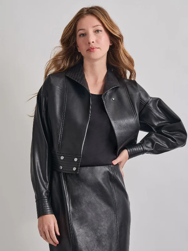 Vegan Leather Cropped Moto Jacket Zippered Jacket Buttoned Jacket Snapped Jacket