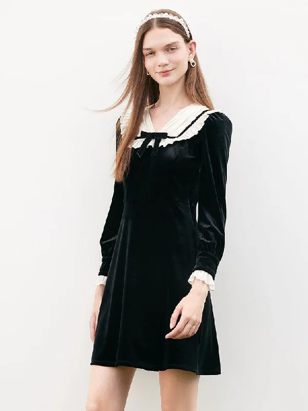 Velvet Patchwork Mini Dress Fashionable Party Mini Dress