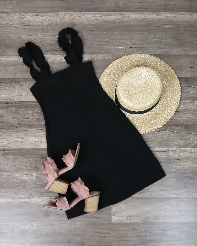 Final Sale - Wild Honey - Ruched Strapped Bodycon Mini Dress - Black Cozy A-Line Mini Dress