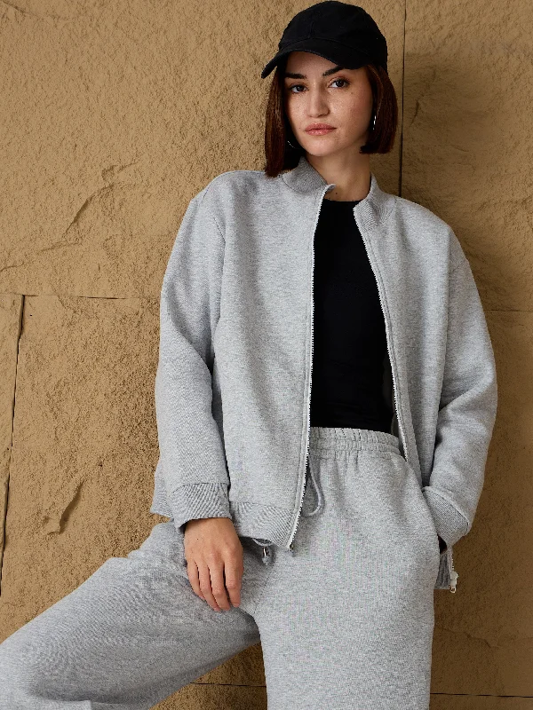 Women Grey Melange Fleece Zipper Jacket Corduroy Jacket Velvet Jacket Brocade Jacket Women Grey Melange Fleece Zipper Jacket Corduroy Jacket Velvet Jacket Brocade Jacket