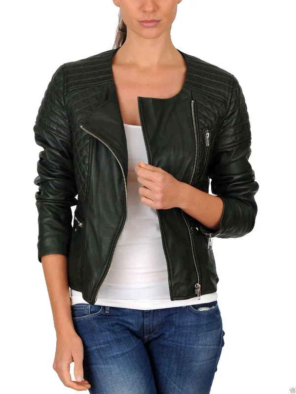 Women’s Quilted Leather Jacket with Round Neck WJ033 Insulated Jacket Fitted Jacket Loose Jacket Women’s Quilted Leather Jacket with Round Neck WJ033 Insulated Jacket Fitted Jacket Loose Jacket