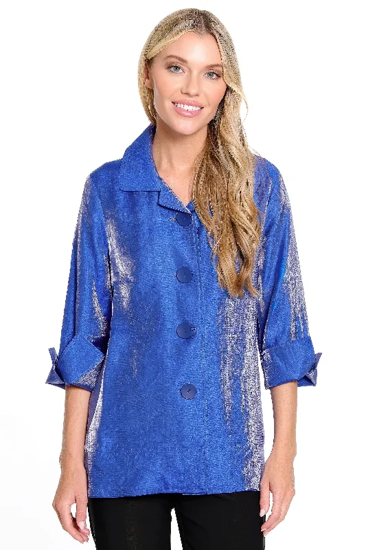 Woven Shimmer Jacket - Cobalt Collared Jacket Crew Neck Jacket Turtle Neck Jacket