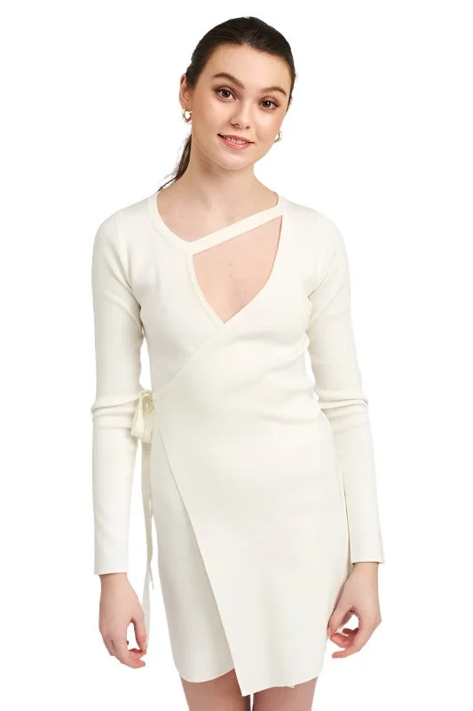 Wrapped Mini Dress With Cut Out Detail Chic Puff Sleeve Mini Dress