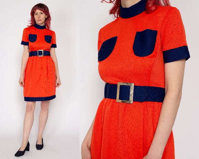 XS 60s Mod Space Age Color Block Belted Mini Dress Classic Striped Mini Dress