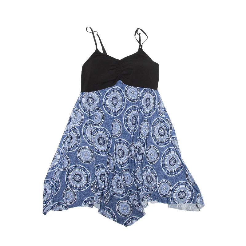 Y2K Mini Dress Blue Crazy Pattern Sleeveless Short Womens UK 8 Trendy Denim Mini Dress Y2K Mini Dress Blue Crazy Pattern Sleeveless Short Womens UK 8 Trendy Denim Mini Dress