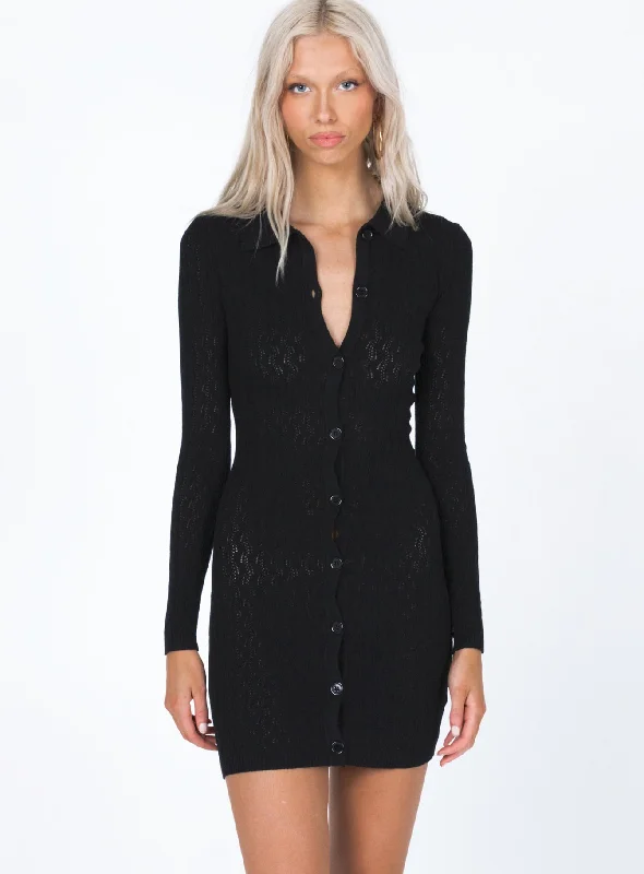 Zayda Long Sleeve Mini Dress Black Fashionable Boho-Chic Mini Dress