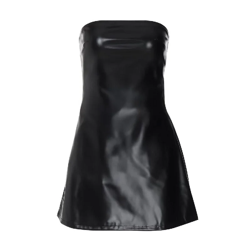 PU leather zip-up backless mini dress Fashionable A-Line Mini Dress
