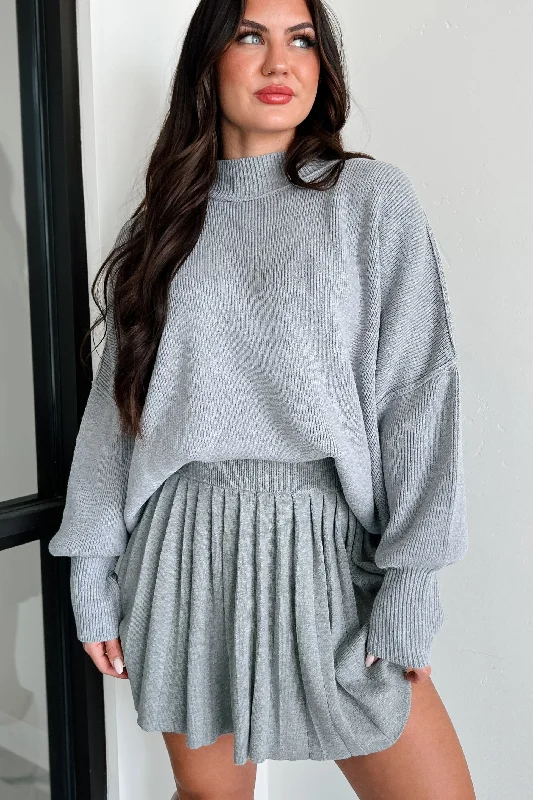 Auden Oversized Zenana Sweater (Heather Grey) Cable Knit Ribbed Knit Lace Knit