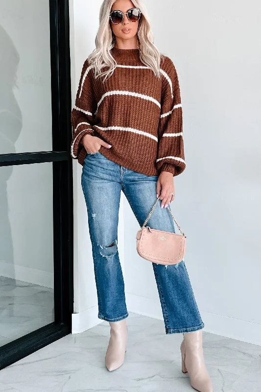 Avellino Oversize Stripe Sweater (Brown) Spandex Rayon Corduroy