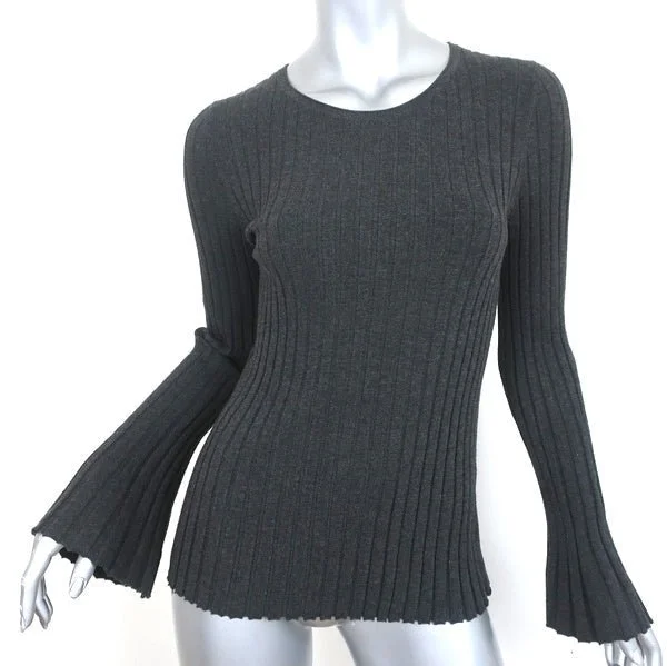 Bailey 44 Bell Sleeve Sweater Enchanted Forest Dark Gray Rib Knit Size Medium Satin Blend Silk Blend Wool Blend Bailey 44 Bell Sleeve Sweater Enchanted Forest Dark Gray Rib Knit Size Medium Satin Blend Silk Blend Wool Blend