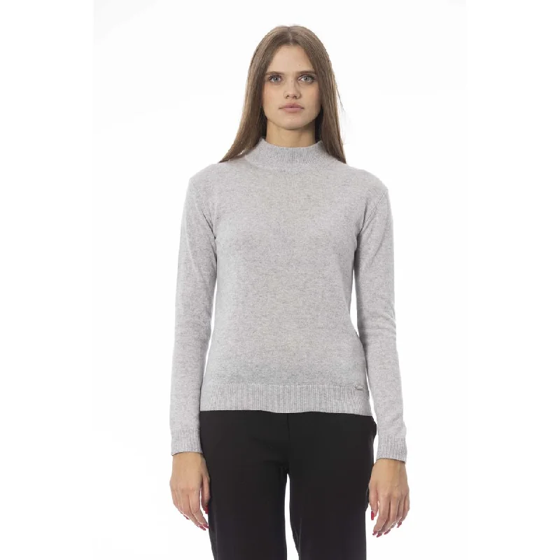 Baldinini Trend Gray Cashmere Women Sweater Chenille Brocade Lace