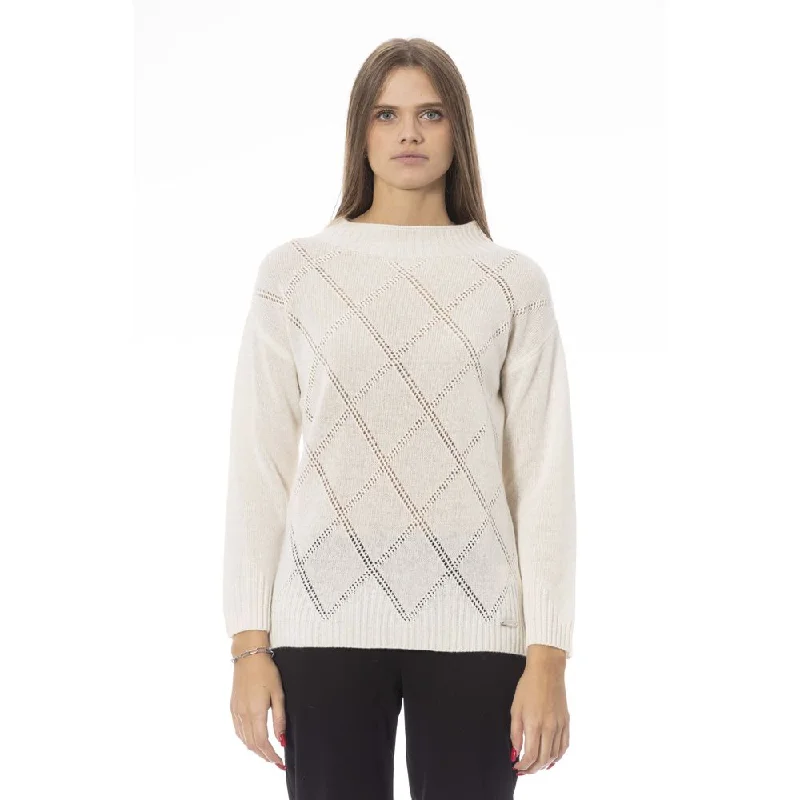 Baldinini Trend Beige Wool Women Sweater Turtle Neck Boat Neck Asymmetrical Neck