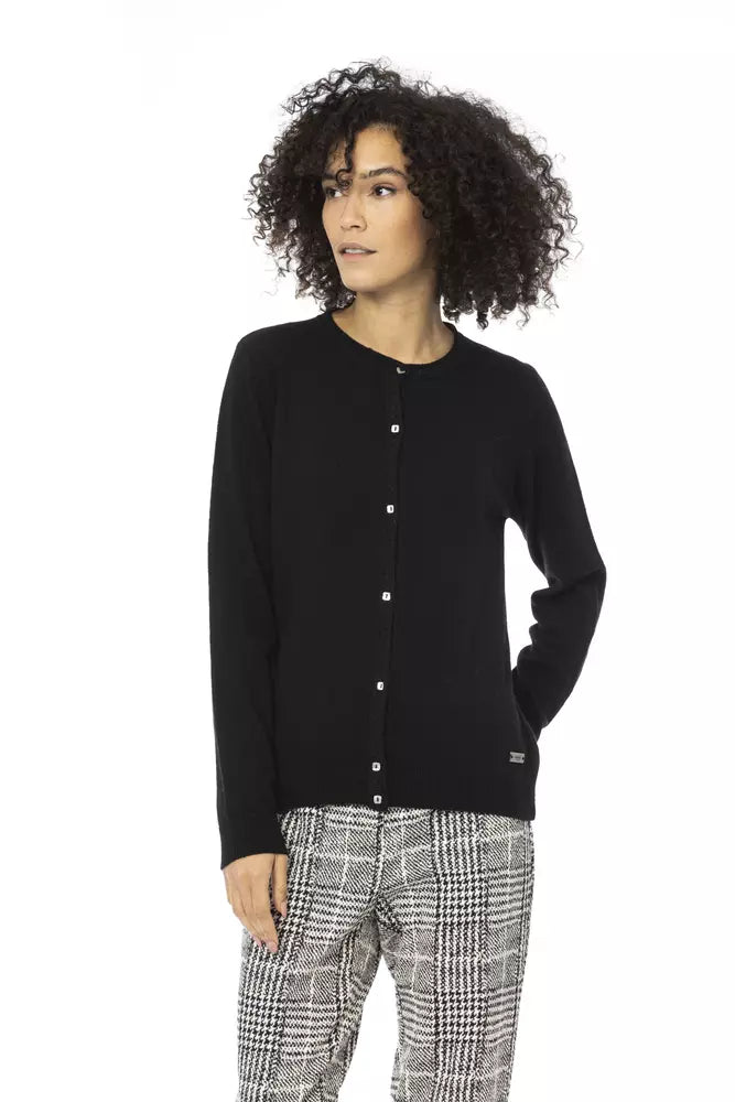 Baldinini Trend Black Wool Women Sweater Ribbed Striped Patterned