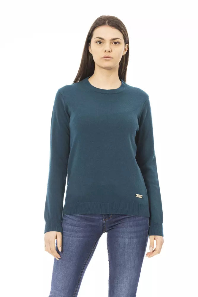 Baldinini Trend Green Wool Women Sweater Beaded Sweater Sequined Faux Fur