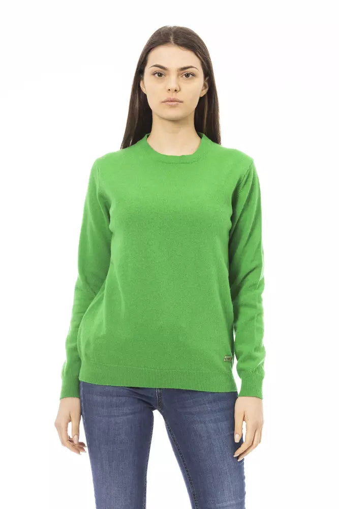 Baldinini Trend Green Wool Women Sweater Boxy Sweater Fitted Sweater A-Line