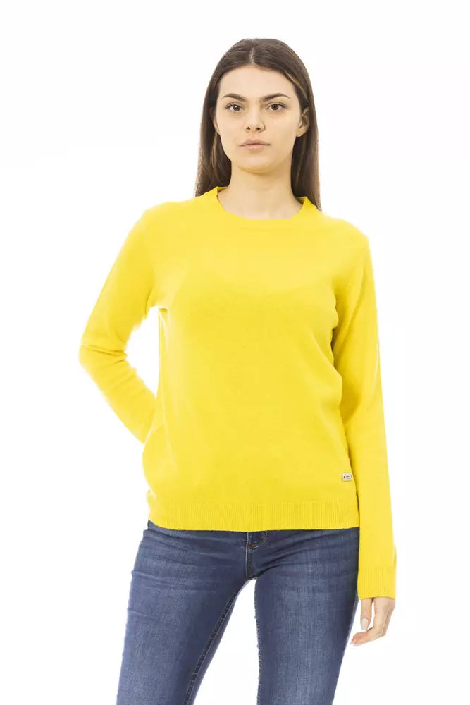 Baldinini Trend Yellow Wool Women Sweater Collared Crew Neck Turtle Neck