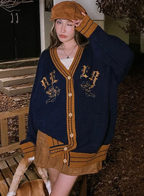 BEER Graphic Letter Embroidery V-Neck Button Up Long Sleeve Sweater Neon Metallic Matte BEER Graphic Letter Embroidery V-Neck Button Up Long Sleeve Sweater Neon Metallic Matte