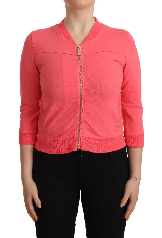 Blumarine Elegant Pink Full Zip Sweater Herringbone Houndstooth Plaid