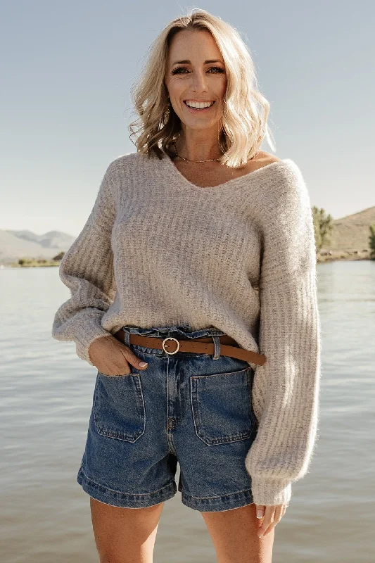 Brynna Bubble Sleeve Sweater | Multi Ribbed Striped Patterned