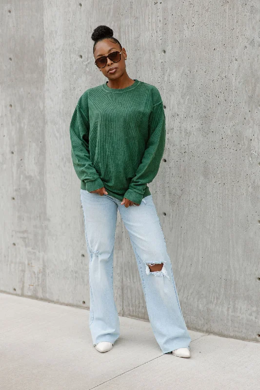 CAMRYN OVERSIZED VINTAGE WASH SWEATER IN GREEN Terry Terry Cloth Terry Knit