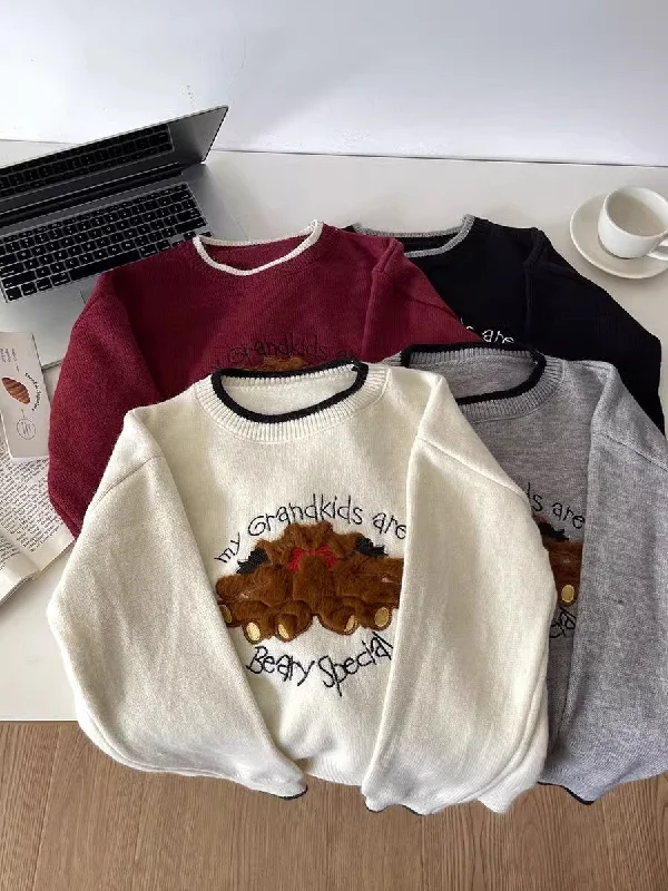 cartoon embroidered jacquard sweater fashion casual knitted top S4756 Iron Safe Non-Iron Wrinkle Free cartoon embroidered jacquard sweater fashion casual knitted top S4756 Iron Safe Non-Iron Wrinkle Free