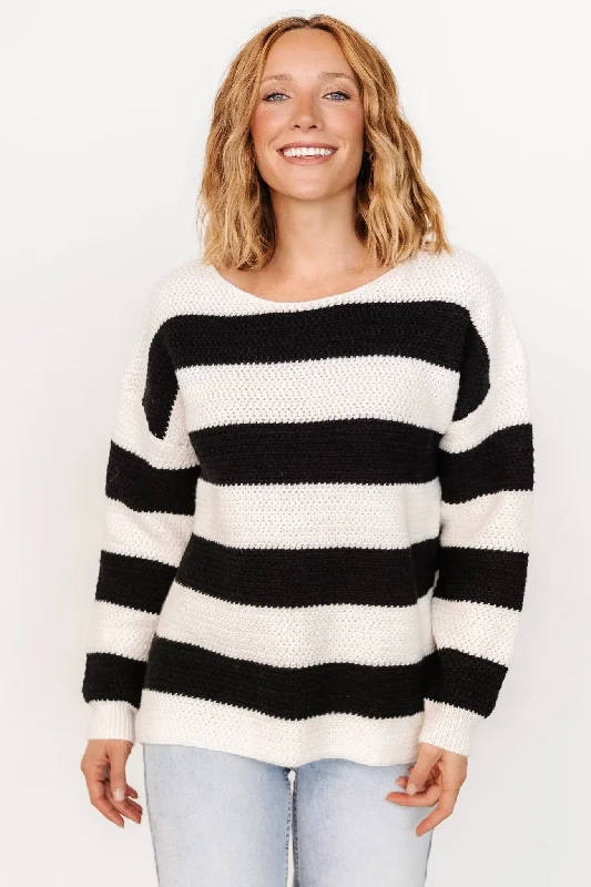 Cervinia Knit Sweater | Cream + Black Real Fur Shearling Chenille