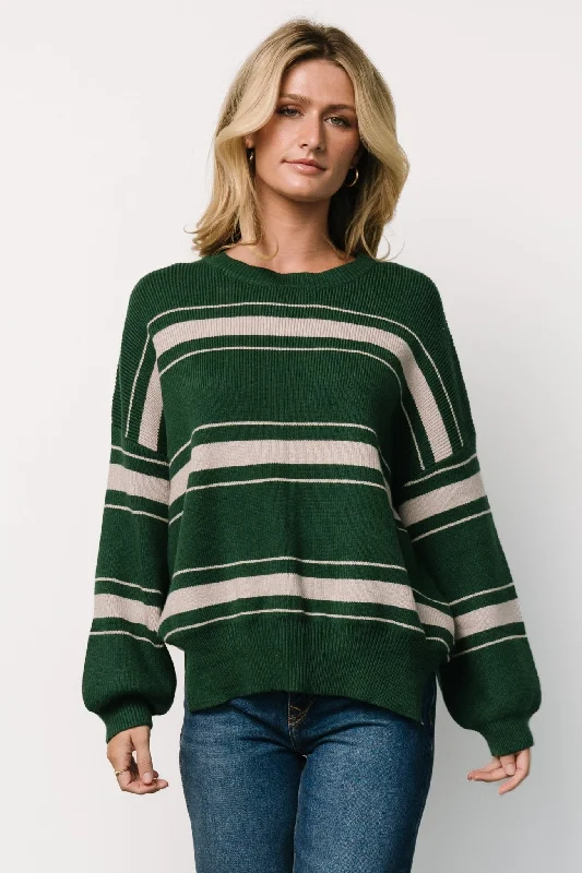 Charlie Striped Sweater | Dark Green Embroidered Appliqued Beaded