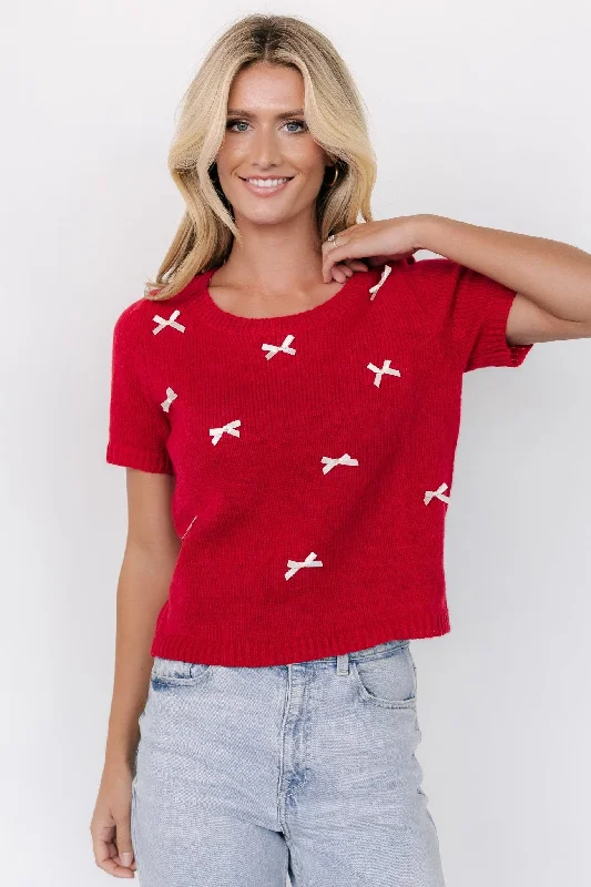 Chloe Bow Sweater | Red Terry Blend Velvet Blend Canvas Blend