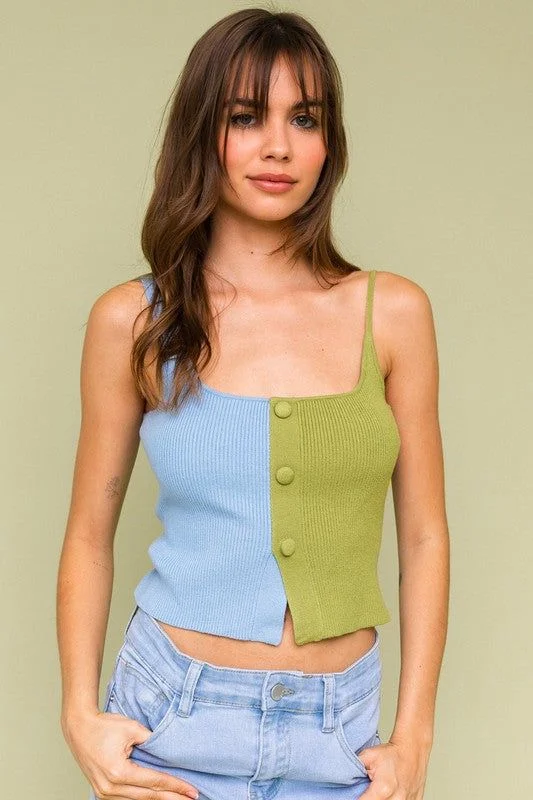 LE LIS | Color Block Button Front Sweater Top Thin Thick Dense